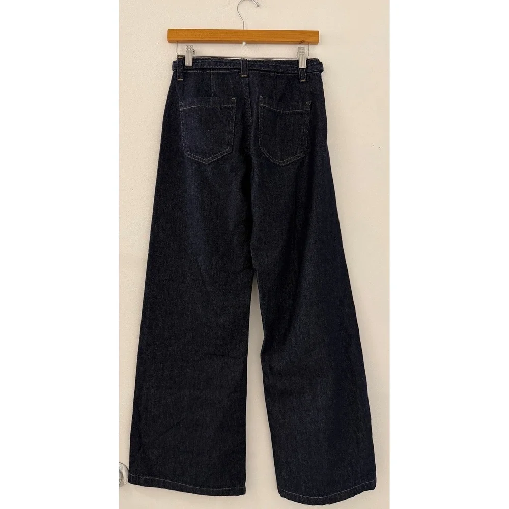 NWT Zara Wide Leg High Waisted Dark Wash Jeans with Belt Size 2 Streetwear - Picture 2 of 7